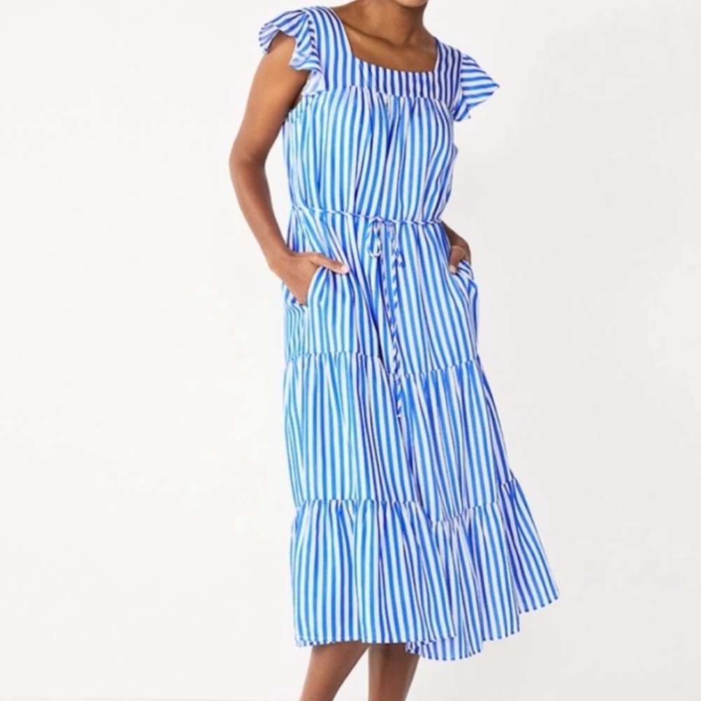 Draper James Blue and White Striped Midi Dress